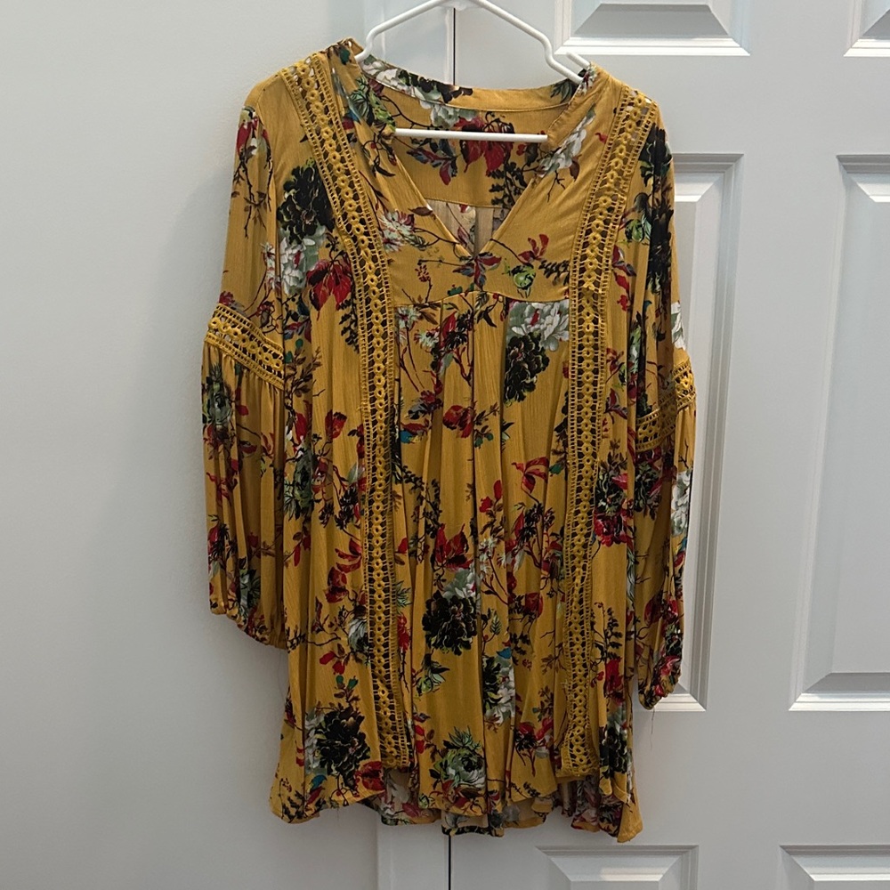 Floral Yellow Blouse with Crochet Details